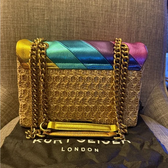 Kurt Geiger London Kensington Rainbow Raffia Crossbody Bag - Picture 2 of 7